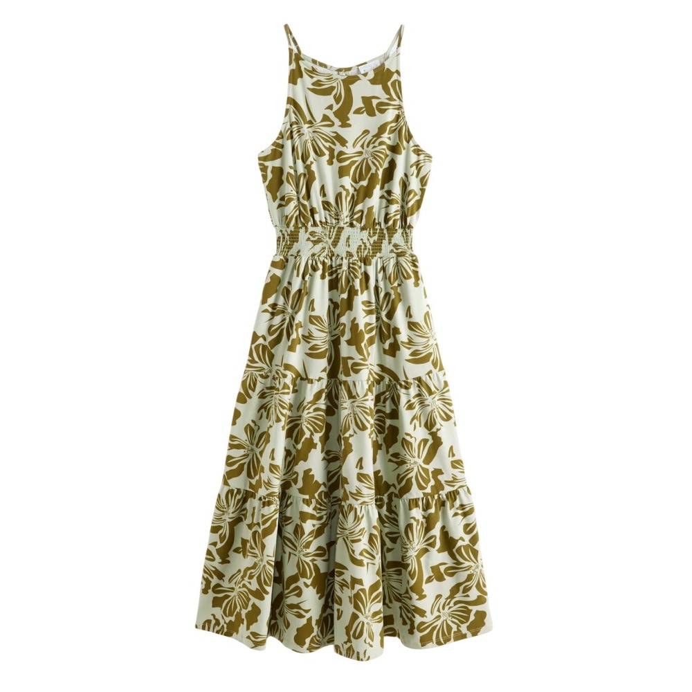 NWT Market & Spruce Women's Green Floral Sleeveless Tiered Midi Dress - Petite L
